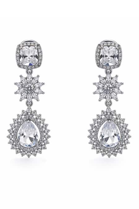 Minaki Silver Plated Faux Diamonds Studded Layered Necklace And Earrings Set Online at Aza Fashions Minaki_Silver Plated Faux Diamonds Studded Layered Necklace And Earrings Set _Online_at_Aza_Fashions