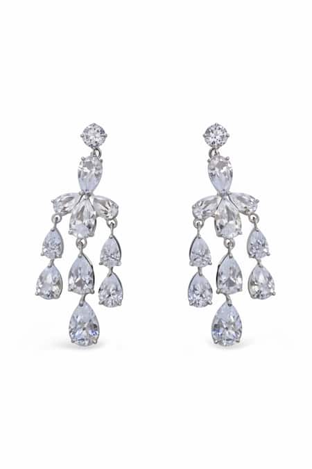 Minaki_Silver Plated Crystals Cubic Zirconia Studded Necklace And Earrings Set _Online_at_Aza_Fashions