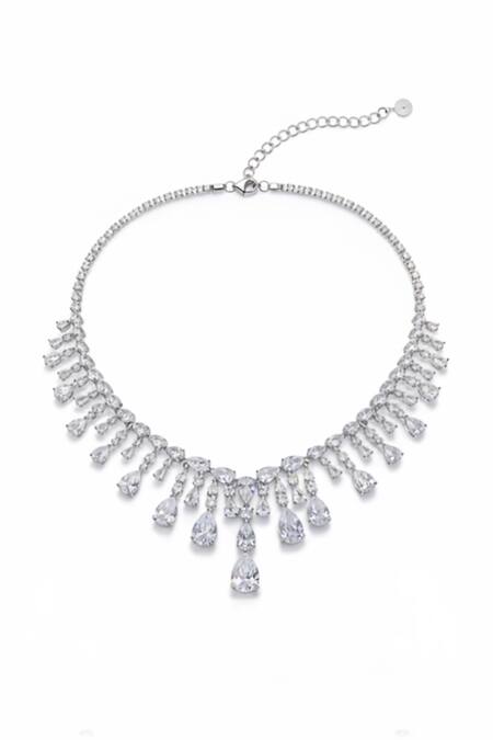 Buy_Minaki_Silver Plated Crystals Cubic Zirconia Studded Necklace And Earrings Set _Online_at_Aza_Fashions