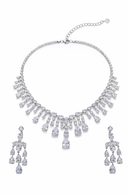 Minaki Cubic Zirconia Studded Necklace & Earrings Set 