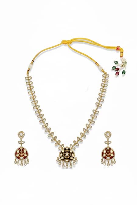 Minaki Ruby Stone Necklace & Earring Set 