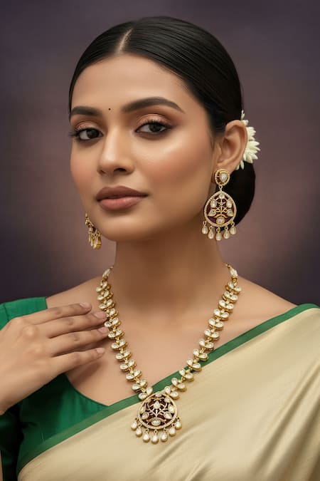 Minaki Ruby Stone Necklace & Earring Set 