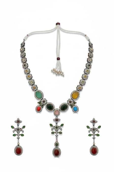 Minaki Antique Stone & Crystal Embellished Necklace Set