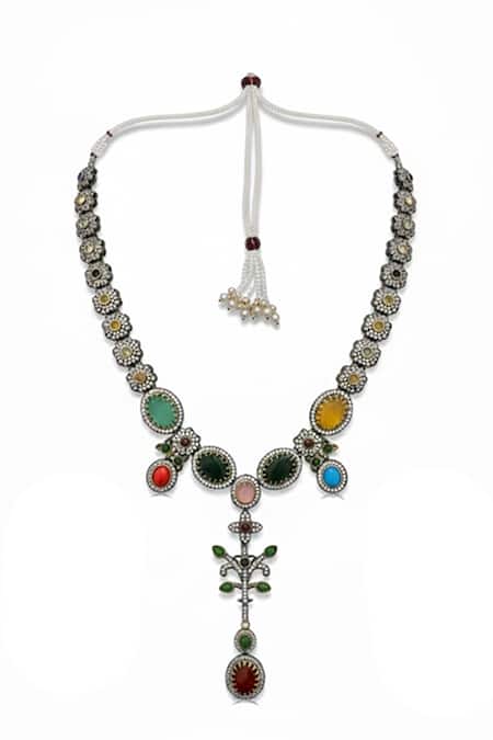Buy Minaki Multi Color Stones, Crystals Antique And Embellished Necklace Set Online at Aza Fashions Buy_Minaki_Multi Color Stones, Crystals Antique And Embellished Necklace Set _Online_at_Aza_Fashions