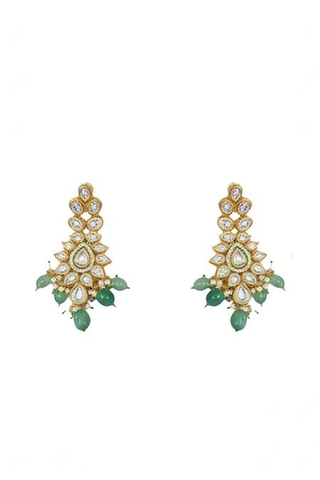 Minaki Gold Plated Beads, Stones Kundan Setting And Green Necklace Set Online at Aza Fashions Minaki_Gold Plated Beads, Stones Kundan Setting And Green Necklace Set _Online_at_Aza_Fashions