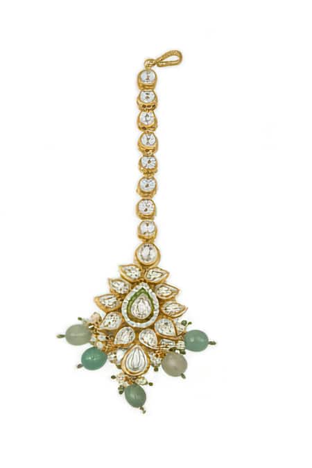 Buy Minaki Gold Plated Beads, Stones Kundan Setting And Green Necklace Set Online at Aza Fashions Buy_Minaki_Gold Plated Beads, Stones Kundan Setting And Green Necklace Set _Online_at_Aza_Fashions
