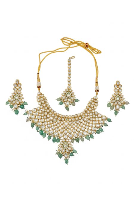 Minaki Kundan Setting & Green Bead Necklace Set