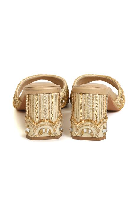 House Of Vitti India_Gold Mirrors, Zari, Beads, Sequins, Gemstones, Chaand Banno Block Heels _at_Aza_Fashions