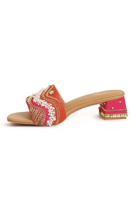 House Of Vitti India_Multi Color Pearls, Sequins, Embroidery, Stones Albeli Block Heels _Online_at_Aza_Fashions