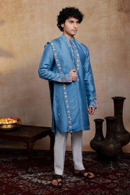 Buy_Hilo Design_Blue Embroidery Varnika Kurta With Dupatta _Online_at_Aza_Fashions