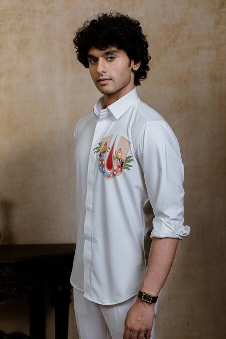 Hilo Design_White Cotton Embroidery Chitra Srinivasa Shirt _Online_at_Aza_Fashions