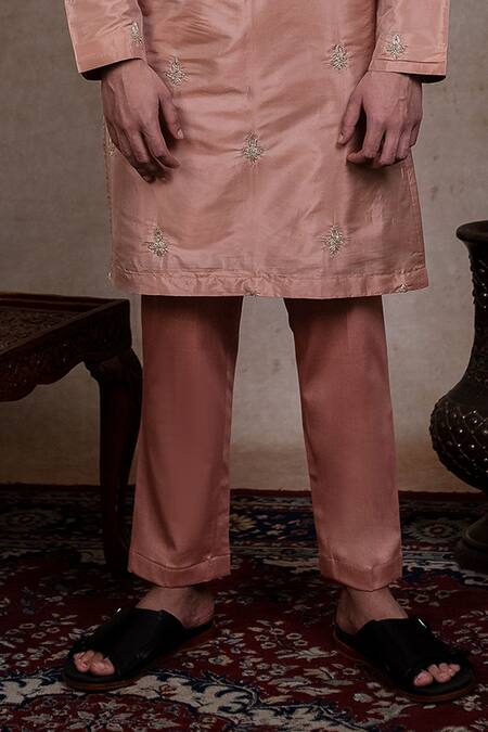 Buy_Hilo Design_Brown Silk Embroidery, Zari Balaji Ratna Pattu Kurta Set _Online_at_Aza_Fashions