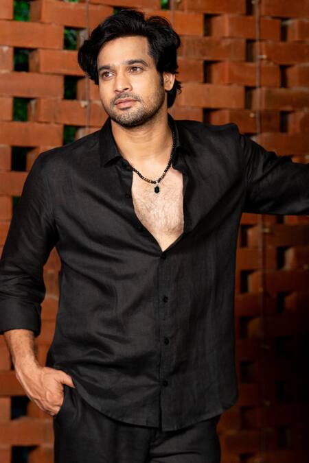 Hilo Design_Black Linen Summer Breeze Shirt _Online_at_Aza_Fashions