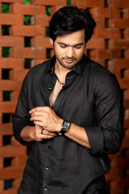 Buy_Hilo Design_Black Linen Summer Breeze Shirt _Online_at_Aza_Fashions