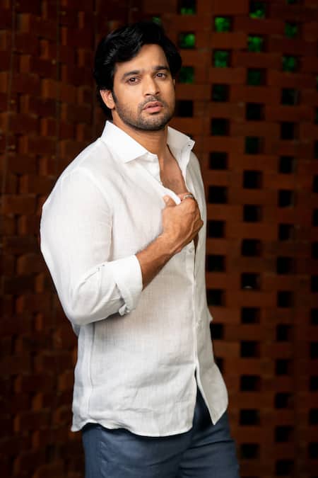 Hilo Design_White Linen Embroidery Ivory Aura Shirt _Online_at_Aza_Fashions