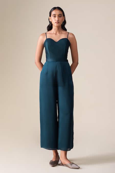 Shop_Ampm_Navy Satin, Organza Shawl Neck Elsa Collar Jacket Set 