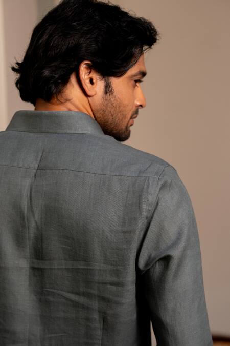 Shop_Hilo Design_Green Linen Aqua Mist Shirt _Online_at_Aza_Fashions