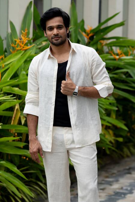 Buy_Hilo Design_Ivory Linen Embroidery Coastal Calm Shirt _Online_at_Aza_Fashions