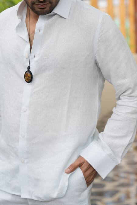Hilo Design_White Linen Moonlit Horizon Shirt _Online_at_Aza_Fashions
