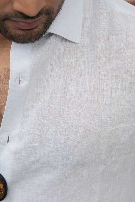 Hilo Design_White Linen Moonlit Horizon Shirt _at_Aza_Fashions