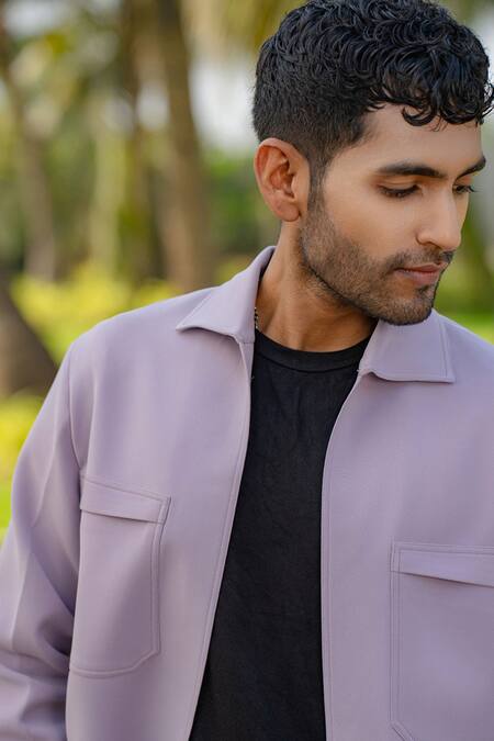 Hilo Design_Lavender Polyester, Rayon, Spandex The Regal Layer Shacket _Online_at_Aza_Fashions