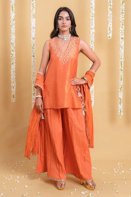 Grass & Sunshine Rust Radiance Crinkled Sharara Set 