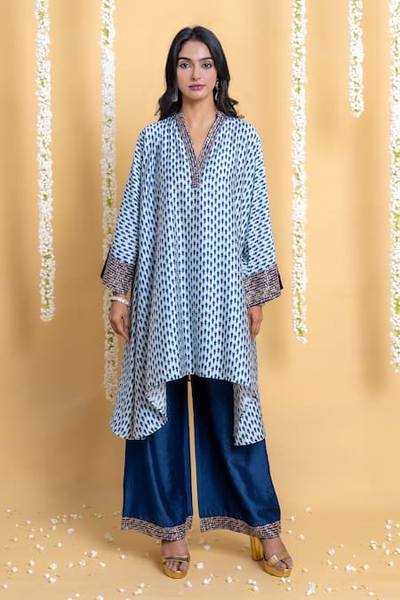 Grass & Sunshine Indigo Breeze Asymmetric Kurta & Palazzo Set 