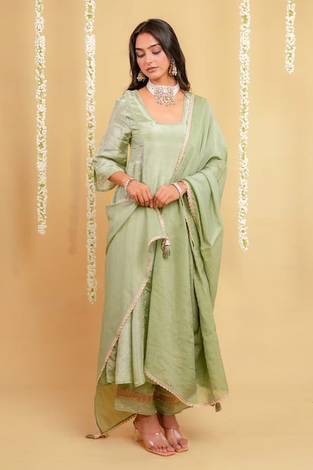 Grass & Sunshine Mint Serenity Side Gathered Kurta Set 