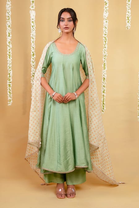 Grass & Sunshine Aqua Serenity Anarkarli Palazzo Set 