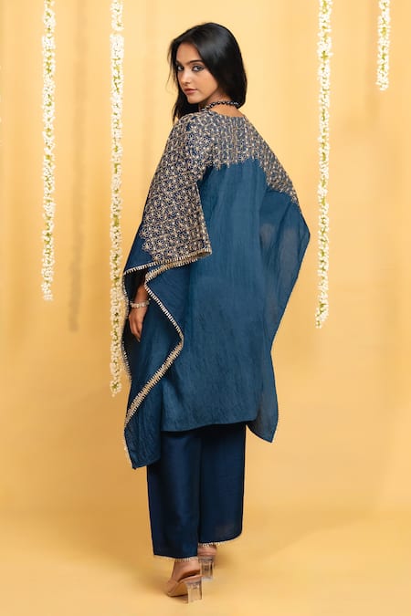Grass & Sunshine Midnight Bloom Embroidered Kaftan & Pant Set 