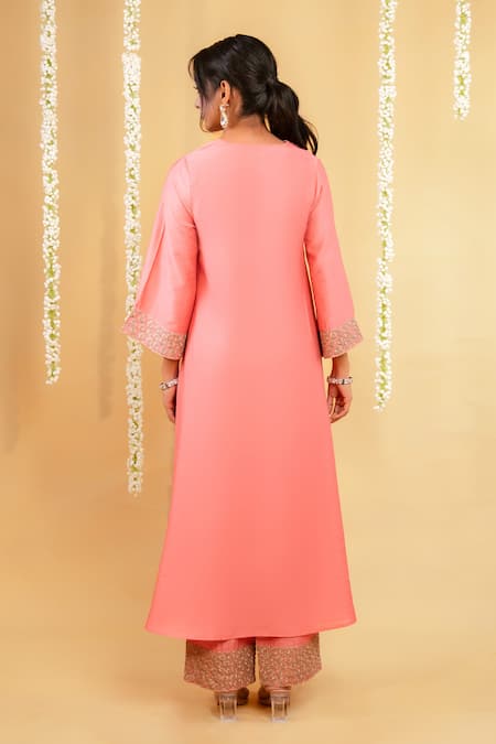 Grass & Sunshine Rose Glow Chanderi Kurta Pant Set 