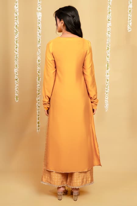 Grass & Sunshine Marigold Glow Chanderi Kurta & Palazzo Set 