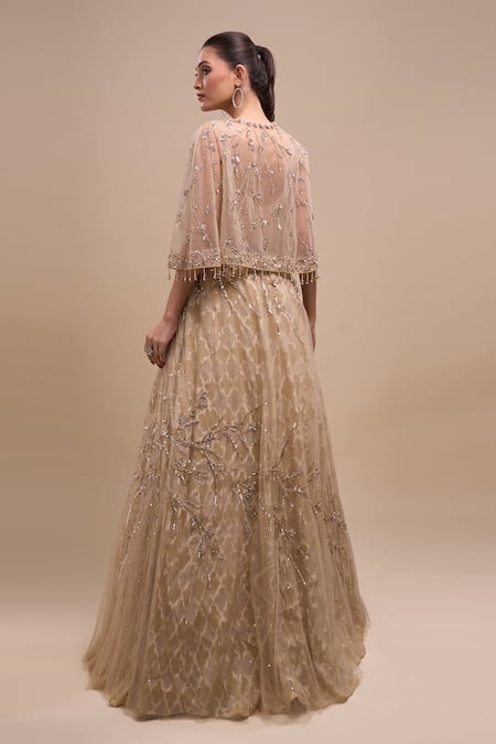 Azeera Sequin Embroidered Gown With Cape 
