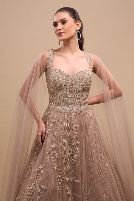 Shop Azeera Lilac Net Sequins, Embroidery, Beads Sweetheart Cascading Draped Sleeve Gown Online at Aza Fashions Shop_Azeera_Lilac Net Sequins, Embroidery, Beads Sweetheart Cascading Draped Sleeve Gown _Online_at_Aza_Fashions