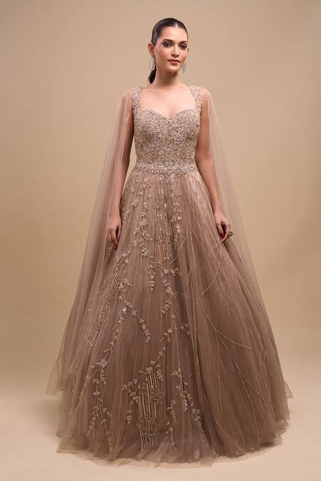 Azeera Lilac Net Sequins, Embroidery, Beads Sweetheart Cascading Draped Sleeve Gown at Aza Fashions Azeera_Lilac Net Sequins, Embroidery, Beads Sweetheart Cascading Draped Sleeve Gown _at_Aza_Fashions