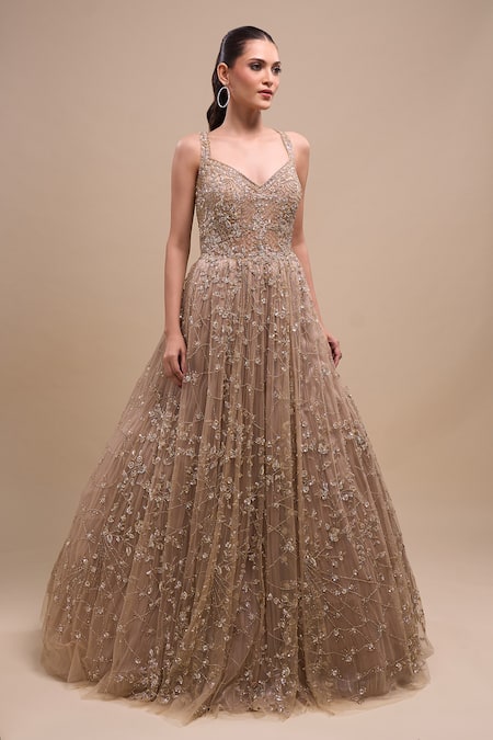 Azeera Net Sequin Embroidered Gown 