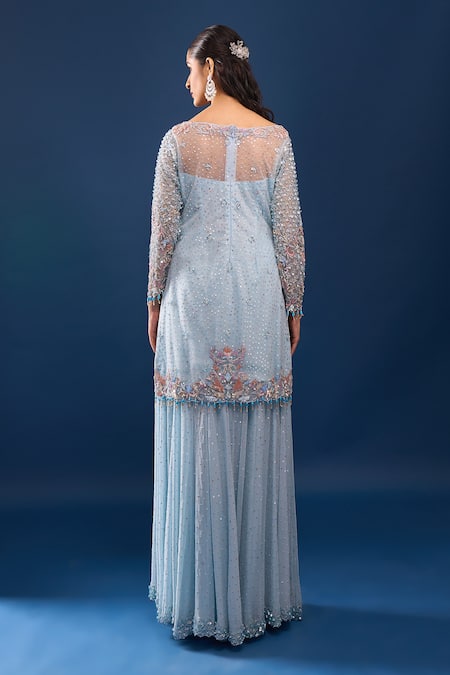 Azeera Power Blue Embroidered Kurta Sharara Set