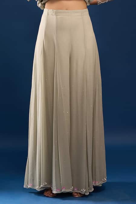 Azeera_Green Net, Georgette Embroidery, Sequins, Beads Seafoam Kurta Sharara Set _Online_at_Aza_Fashions