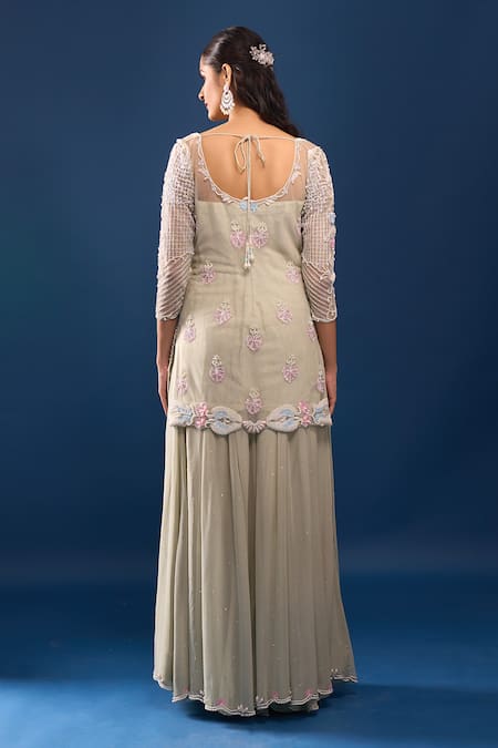 Azeera Seafoam Green Embroidered Kurta Sharara Set 