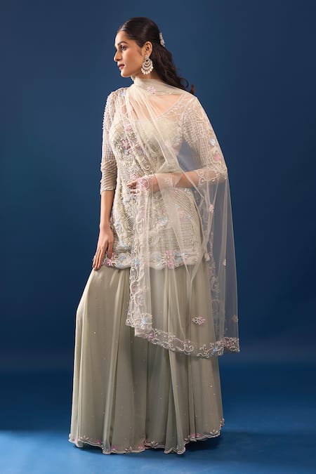 Azeera Seafoam Green Embroidered Kurta Sharara Set 