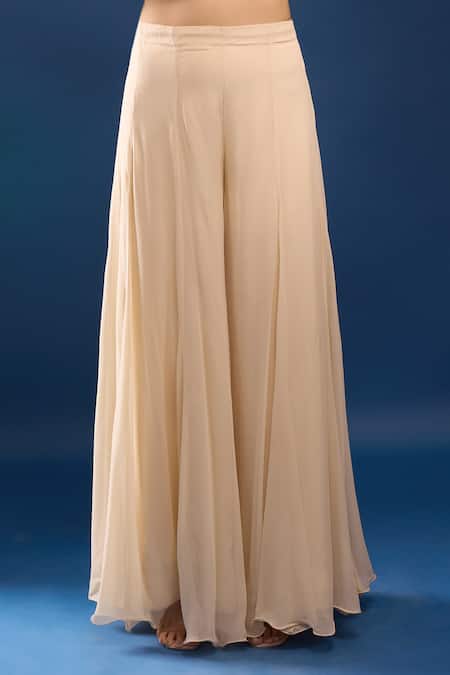 Azeera_Ivory Net, Georgette Embroidery, Sequins, Beads Round Neck Kurta Sharara Set _Online_at_Aza_Fashions