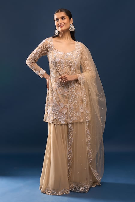 Azeera Ivory Embroidered Kurta Sharara Set 