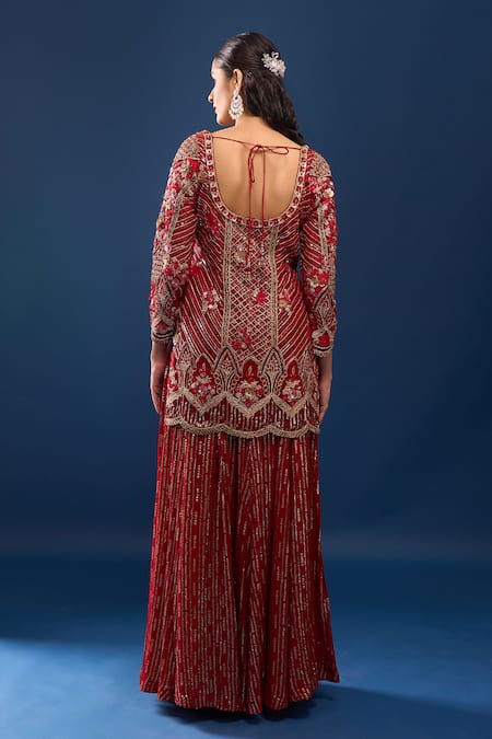 Azeera Red Embroidered Kurta Sharara Set 
