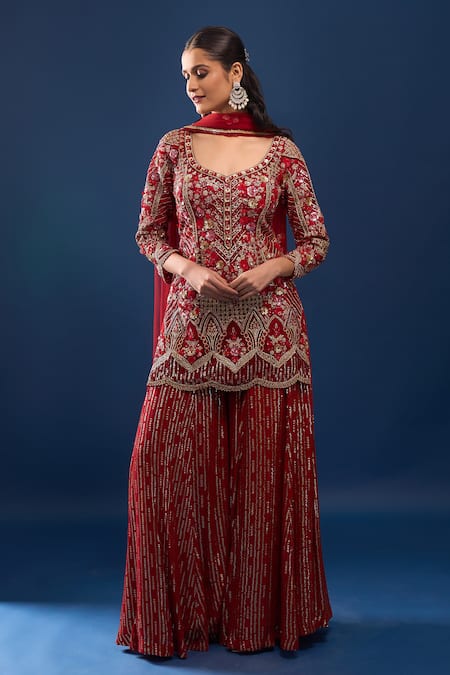 Azeera Red Embroidered Kurta Sharara Set 