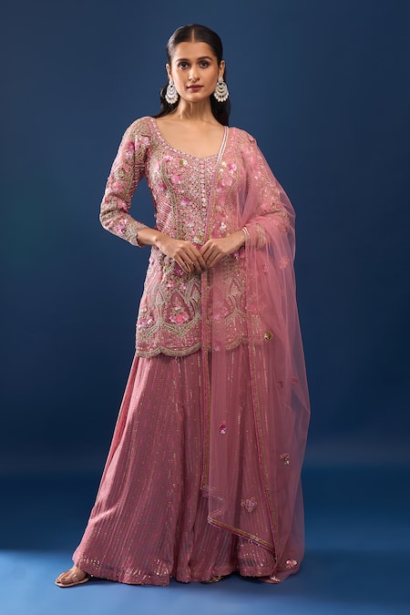 Azeera Pink Embroidered Kurta Sharara Set 