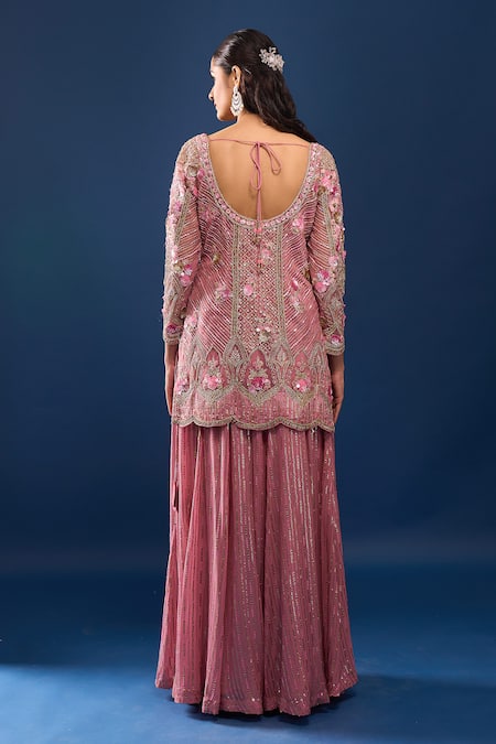 Azeera Pink Embroidered Kurta Sharara Set 