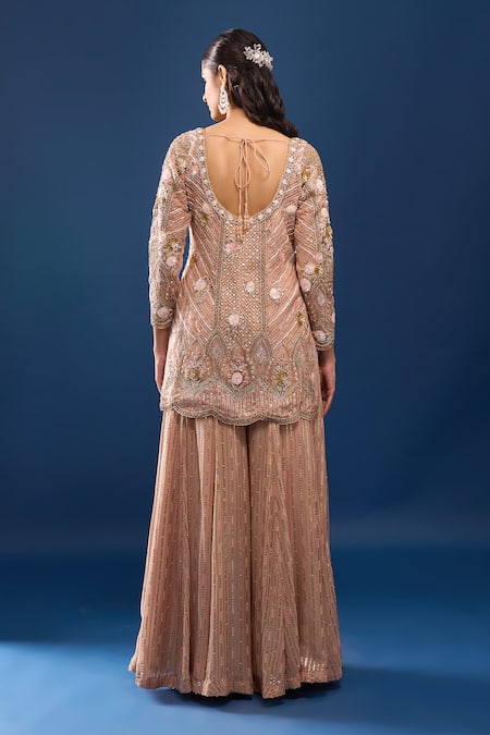 Azeera Peach Embroidered Kurta Sharara Set 