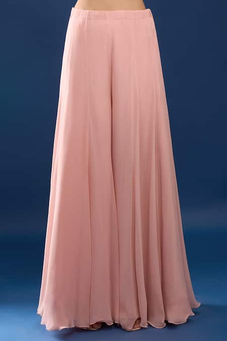 Azeera_Pink Net, Georgette Embroidery, Sequins, Beads Scoop Neck Kurta Sharara Set _at_Aza_Fashions