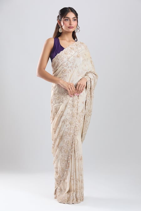 Azeera Ivory Tissue Saree With Unstitched Blouse Piece 