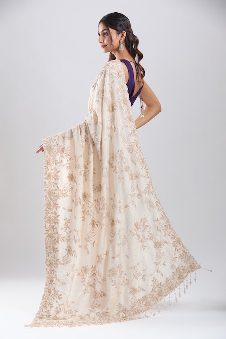 Azeera Ivory Tissue Saree With Unstitched Blouse Piece 